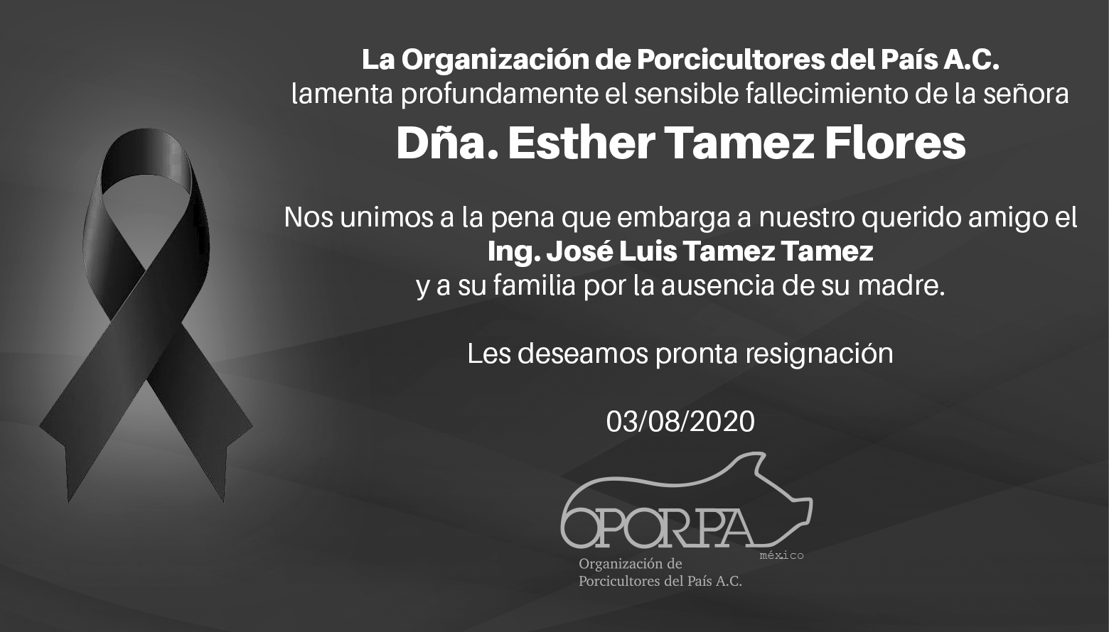 En Oporpa lamentamos el sensible fallecimiento de Dña. Esther Tamez Flores